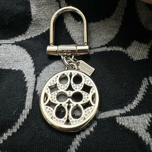 Authentic Coach “C” Silver Cutout Logo Keychain Bag Charm with Crystal Accents